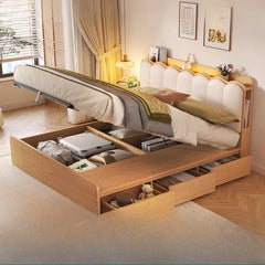 Upholstered Luxury Bed Wood Storage Drawer Tatami Home Bed Modern Liter Living Cama De Lujo Para Dormitorio Bedroom Furnitures