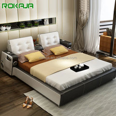 Indian Furniture Bedroom Beds Modern Luxury Beds Have LED Light Leather Bed Room With Usb