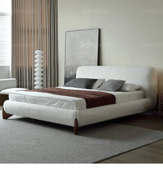 Modern Simple Bed Fabric Bed Japanese Tatami Double Bed Italian Minimalist Master Bedroom Soft Back Lamb'S Wool Bed