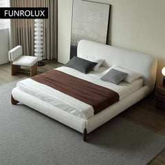 Modern Simple Bed Fabric Bed Japanese Tatami Double Bed Italian Minimalist Master Bedroom Soft Back Lamb'S Wool Bed