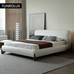 Modern Simple Bed Fabric Bed Japanese Tatami Double Bed Italian Minimalist Master Bedroom Soft Back Lamb'S Wool Bed