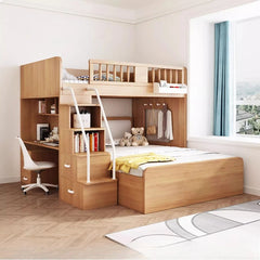 Children's Staggered Upper And Lower Bunk Beds Small Apartment Household Child And Mother Desk Wardrobe Modern bedroom furniture