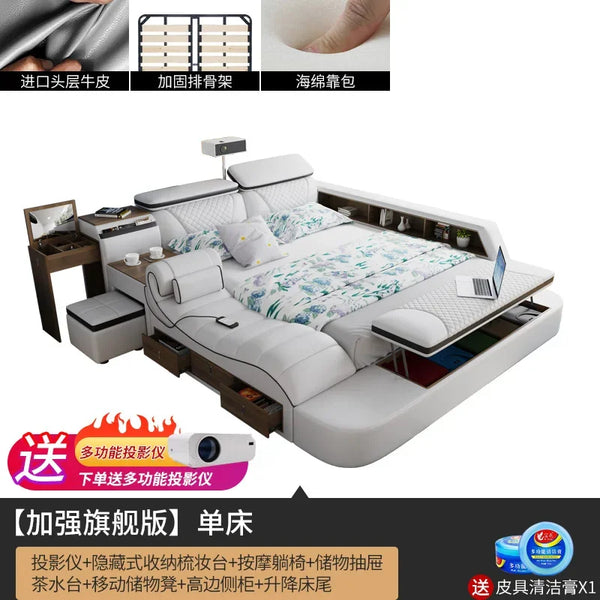 European Style Double Bed Modern Storage Loft Multifunctional King Double Bed Full Size Floor Cama Inteligente Bedroom Furniture