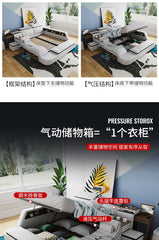 European Style Double Bed Modern Storage Loft Multifunctional King Double Bed Full Size Floor Cama Inteligente Bedroom Furniture