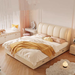 White Cream Cloud Beds Large Size Beauty Wooden Comfortable Upholstered Beds Ergonomic Floor Letto Matrimoniale Home Furniture
