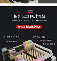 European Style Double Bed Modern Storage Loft Multifunctional King Double Bed Full Size Floor Cama Inteligente Bedroom Furniture
