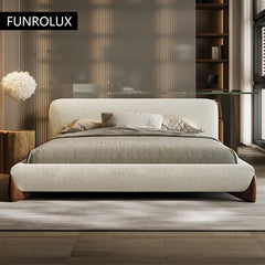 Modern Simple Bed Fabric Bed Japanese Tatami Double Bed Italian Minimalist Master Bedroom Soft Back Lamb'S Wool Bed