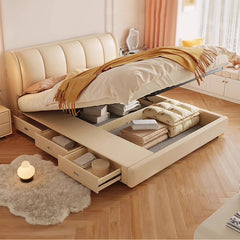 White Cream Cloud Beds Large Size Beauty Wooden Comfortable Upholstered Beds Ergonomic Floor Letto Matrimoniale Home Furniture