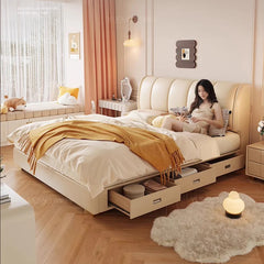 White Cream Cloud Beds Large Size Beauty Wooden Comfortable Upholstered Beds Ergonomic Floor Letto Matrimoniale Home Furniture