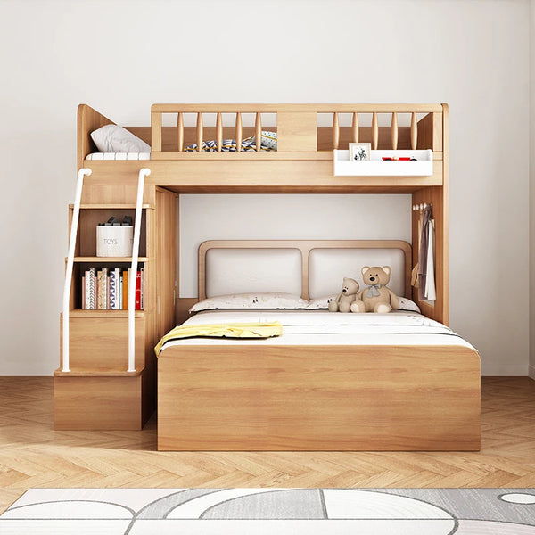 Children's Staggered Upper And Lower Bunk Beds Small Apartment Household Child And Mother Desk Wardrobe Modern bedroom furniture