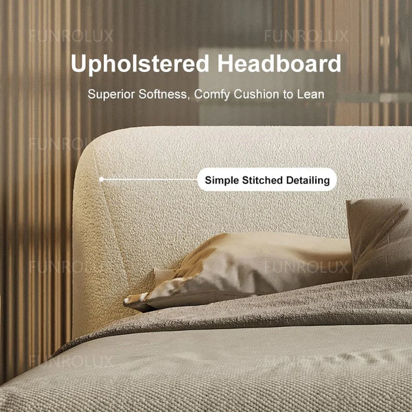 Modern Simple Bed Fabric Bed Japanese Tatami Double Bed Italian Minimalist Master Bedroom Soft Back Lamb'S Wool Bed