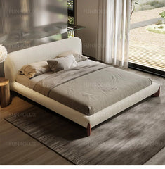 Modern Simple Bed Fabric Bed Japanese Tatami Double Bed Italian Minimalist Master Bedroom Soft Back Lamb'S Wool Bed
