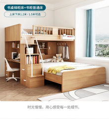 Children's Staggered Upper And Lower Bunk Beds Small Apartment Household Child And Mother Desk Wardrobe Modern bedroom furniture