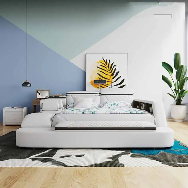 European Style Double Bed Modern Storage Loft Multifunctional King Double Bed Full Size Floor Cama Inteligente Bedroom Furniture
